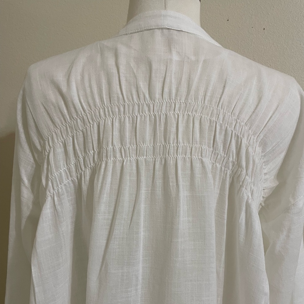 FREE PEOPLE Green Garden White Oversized Tunic Lace Edge Hem Lightly Sheer Top - Picture 11 of 16